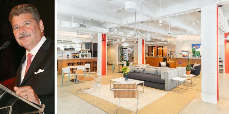 John Santora and a WeWork tenant lounge.