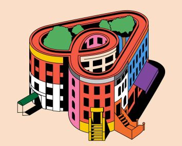 Image of a triangular building that looks like the logo for Airbnb.