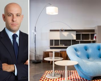 Newmark's Ariel Schuster and a Ligne Roset showroom.