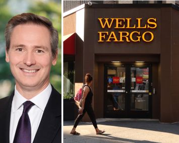 Trimont CEO Bill Sexton and a Wells Fargo bank branch.
