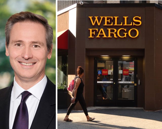 Trimont CEO Bill Sexton and a Wells Fargo bank branch.