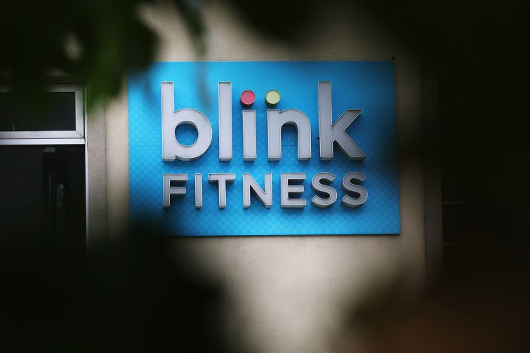 A sign for a Blink Fitness gym is seen on Flatbush Avenue in Brooklyn.