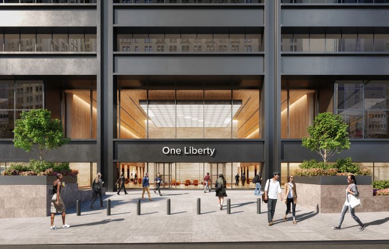 A rendering of the exterior of One Liberty Plaza.