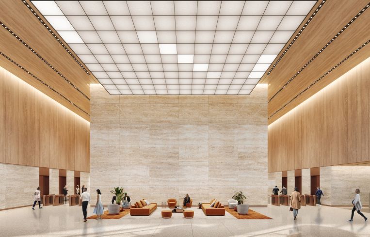 A rendering of the renovated One Liberty Plaza lobby.