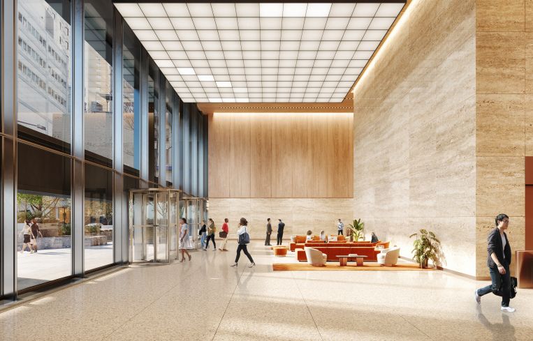 A rendering of the renovated One Liberty Plaza lobby.