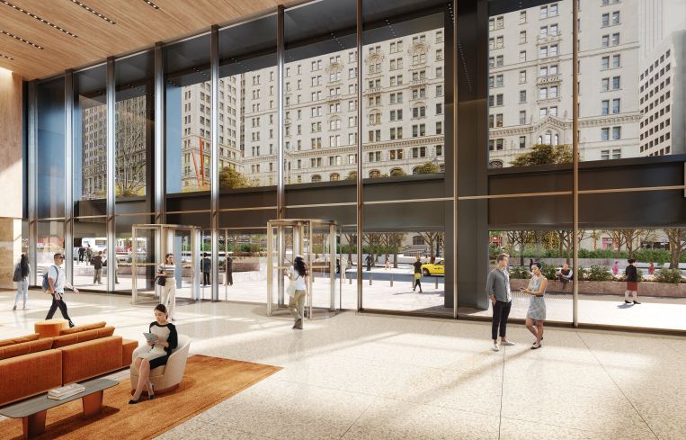 A rendering of the renovated One Liberty Plaza lobby.