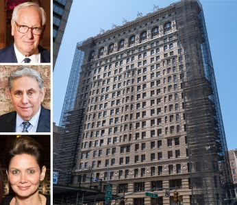 Brodsky Organization's Daniel Brodsky, GFP Real Estate's Jeff Gural, and Sorgente Group's Veronica Mainetti, and the Flatiron Building.