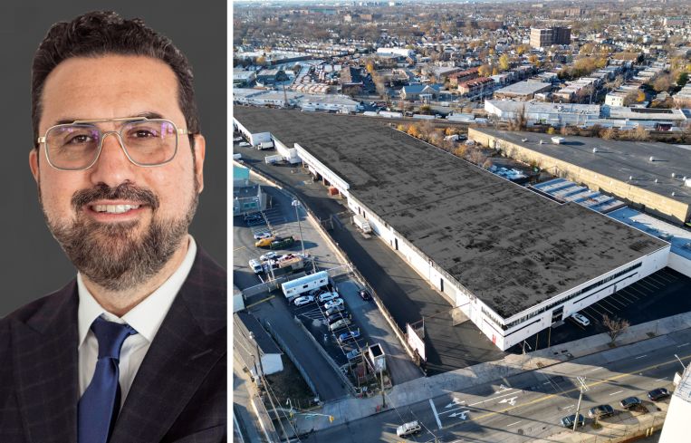 David Junik, partner at Pinnacle Realty, and 182-20 Liberty Avenue, Queens.