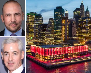 Howard Hughes CEO David O'Reilly, Pershing Square Founder and CEO Bill Ackman, and the South Street Seaport.