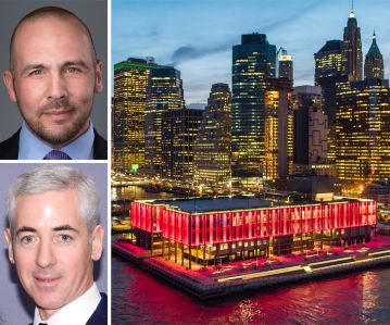 Howard Hughes CEO David O'Reilly, Pershing Square Founder and CEO Bill Ackman, and the South Street Seaport.