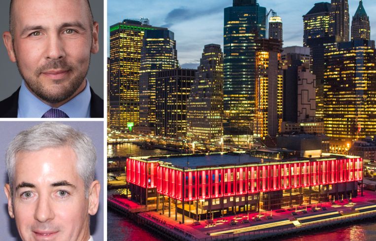 Howard Hughes CEO David O'Reilly, Pershing Square Founder and CEO Bill Ackman, and the South Street Seaport.