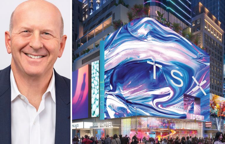 Goldman Sachs Chairman and CEO David Solomon and a rendering of TSX Broadway.