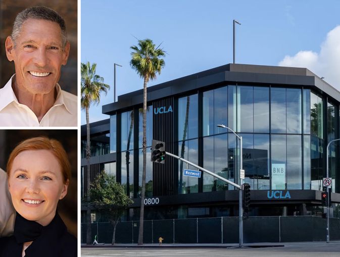 Dr. Gary Michelson, Alya Michelson, and a rendering of the proposed UCLA Research Park.