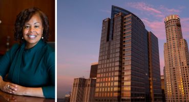 Los Angeles County CEO Fesia Davenport and the Gas Company Tower.