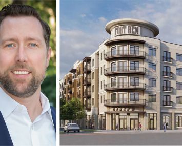 Gregory Koenig, senior vice president CRE Credit at Peachtree Group and a rendering of The Benjamin, Lawrence, Ind.