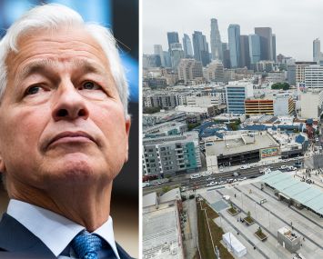 Jamie Dimon, chairman and CEO of JPMorgan, and Little Tokyo in Los Angeles.