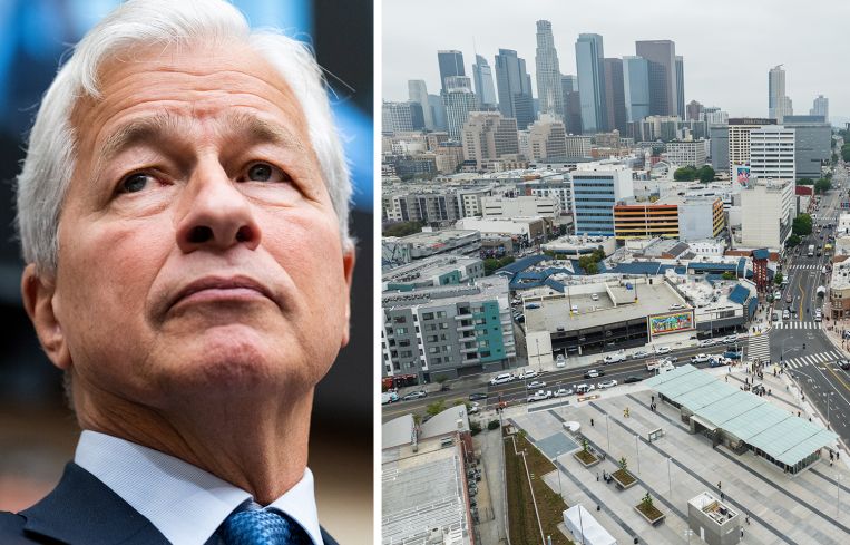 Jamie Dimon, chairman and CEO of JPMorgan, and Little Tokyo in Los Angeles.