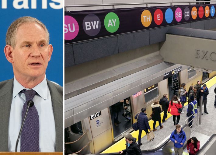 MTA Chairman and CEO Janno Lieber, and the Q train in the 86th Street station of the Second Avenue subway line.