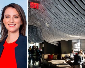 Jessica Lappin, president of the Alliance for Downtown New York, and the lobby of the Downtown W Hotel.