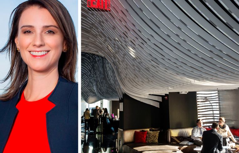 Jessica Lappin, president of the Alliance for Downtown New York, and the lobby of the Downtown W Hotel.