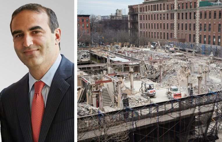 Justin Elghanayan, president of Rockrose, and the lot at 91 Pacific Street during demolition in 2017.