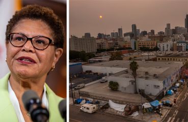 Los Angeles Mayor Karen Bass and Skid Row in Los Angeles.