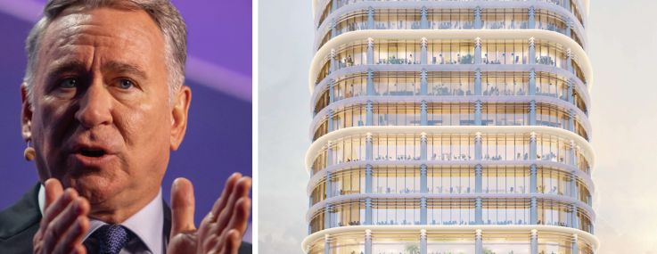 Ken Griffin, founder and CEO of Citadel, and a rendering of 1201 Brickell Bay Drive.