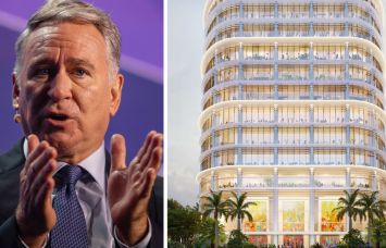Ken Griffin, founder and CEO of Citadel, and a rendering of 1201 Brickell Bay Drive.
