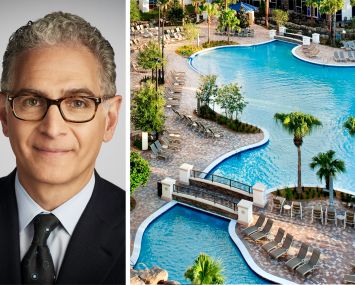 Mark Hoplamazian, president and CEO at Hyatt, and the Hyatt Regency Orlando.