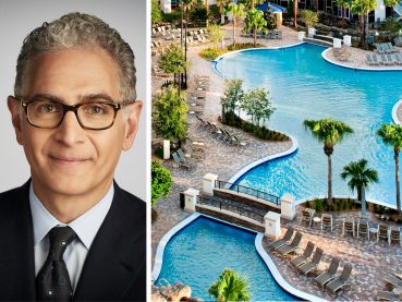 Mark Hoplamazian, president and CEO at Hyatt, and the Hyatt Regency Orlando.