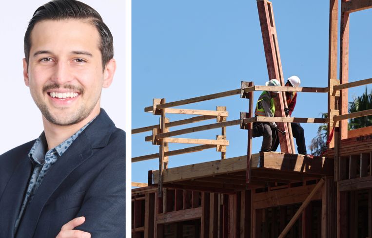 Michael Lucarelli, co-founder and CEO of RentSpree, and construction continues on a mixed-use apartment complex in Southern California.