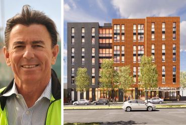 Panoramic Interests Owner Patrick Kennedy and a rendering of The Northside, a 73-unit student housing development near UC Berkeley.