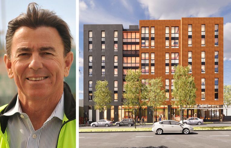 Panoramic Interests Owner Patrick Kennedy and a rendering of The Northside, a 73-unit student housing development near UC Berkeley.