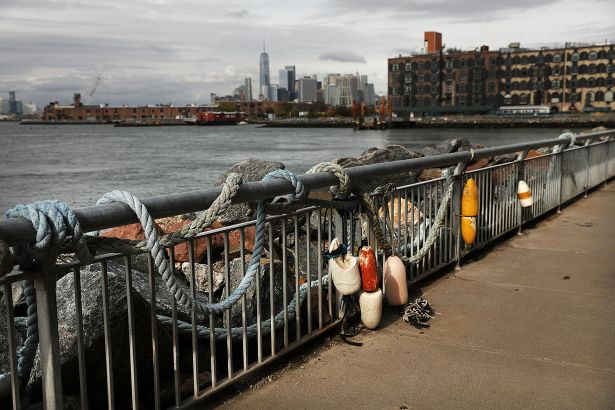 Manhattan sits in the distance from Red Hook, Brooklyn.