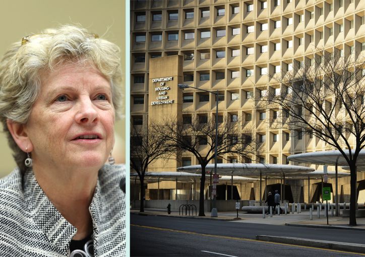 GSA Administrator Robin Carnahan and the Department of Housing and Urban Development headquarters in Washington, D.C.