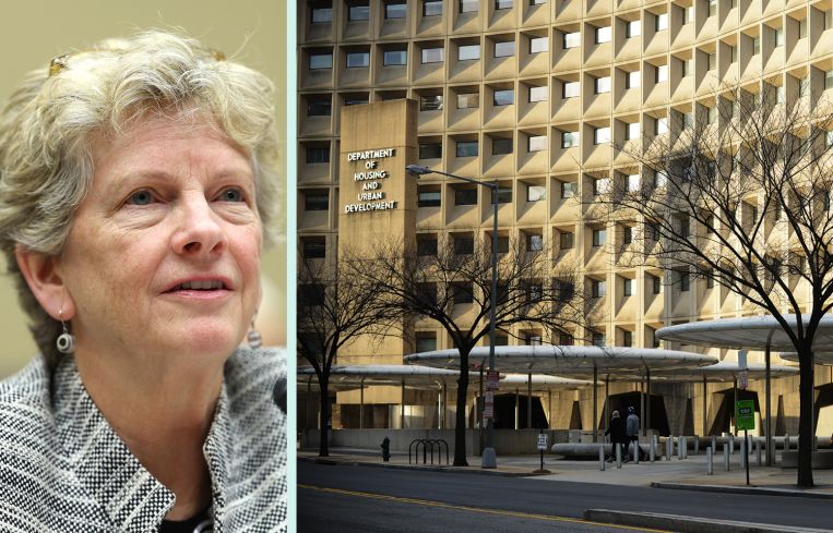 GSA Administrator Robin Carnahan and the Department of Housing and Urban Development headquarters in Washington, D.C.