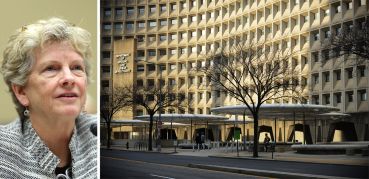 GSA Administrator Robin Carnahan and the Department of Housing and Urban Development headquarters in Washington, D.C.