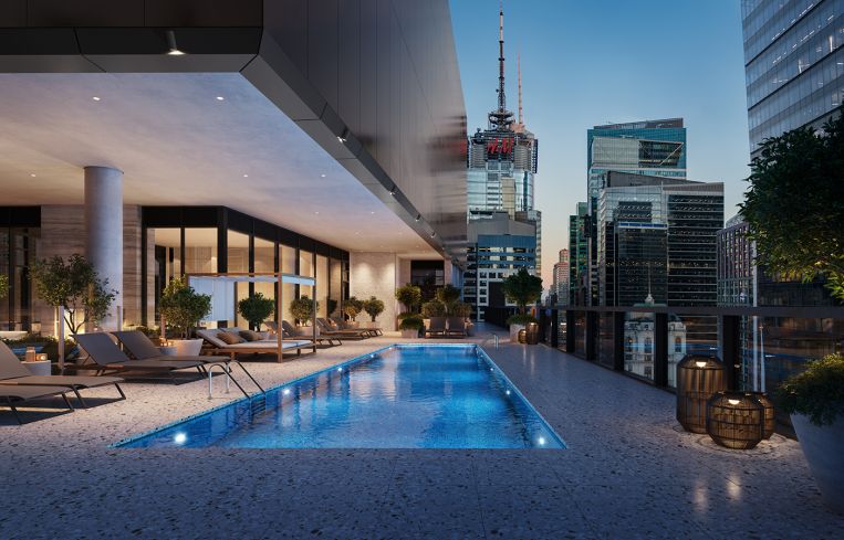 A rendering of The Ellery's rooftop pool.