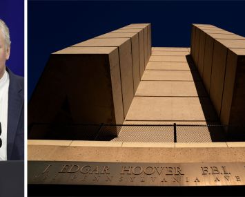 Sen. Chris Van Hollen and the J. Edgar Hoover FBI building, Washington, D.C.