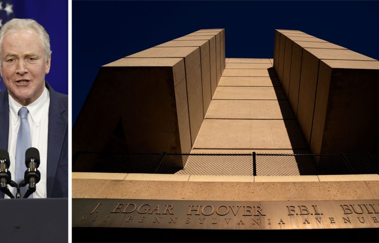 Sen. Chris Van Hollen and the J. Edgar Hoover FBI building, Washington, D.C.