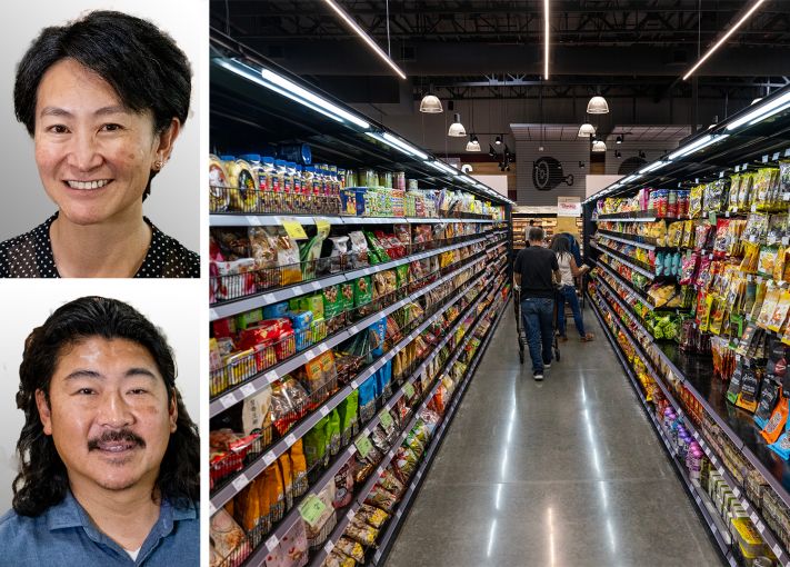 99 Ranch Market owners Alice Chen and Jonson Chen, and a 99 Ranch Market in Eastvale, Calif.