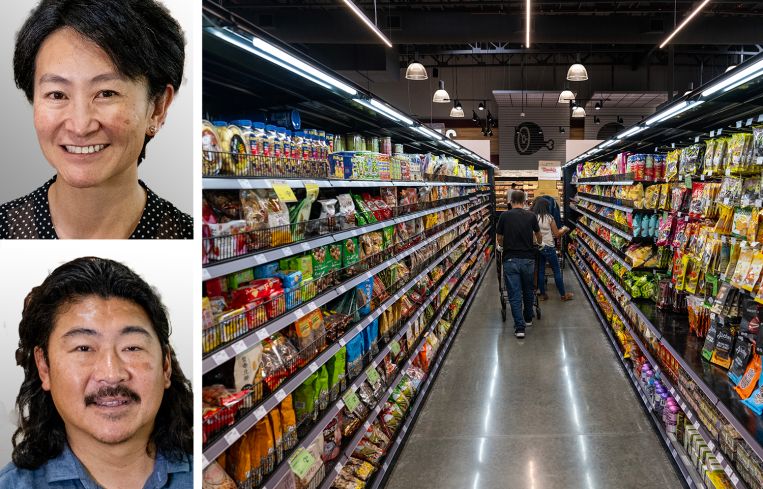 99 Ranch Market owners Alice Chen and Jonson Chen, and a 99 Ranch Market in Eastvale, Calif.