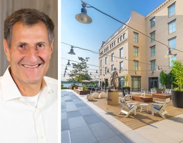 CIM Group co-founder and Principal Avi Shemesh and the courtyard at Hotel Indigo Old Town Alexandria.