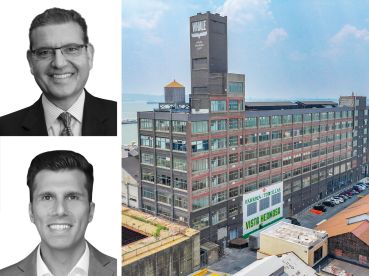 Newmark Senior Managing Directors Bernard Weitzman and Jordan Gosin, and the Whale Building, Brooklyn.