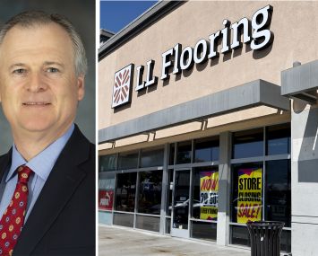 LL Flooring CEO Charles Tyson and an LL Flooring store.