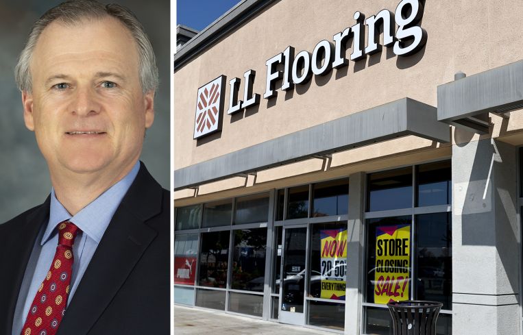LL Flooring CEO Charles Tyson and an LL Flooring store.