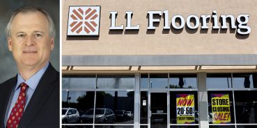 LL Flooring CEO Charles Tyson and an LL Flooring store.