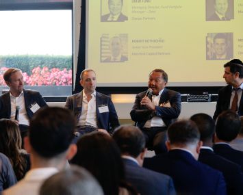 Kory Geans, Robert Rothschild, Drew Fung, and Meyer Mintz speak during a panel at Commercial Observer's Institutional Investor and Private Equity CRE Forum.