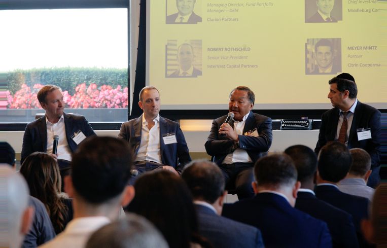 Kory Geans, Robert Rothschild, Drew Fung, and Meyer Mintz speak during a panel at Commercial Observer's Institutional Investor and Private Equity CRE Forum.