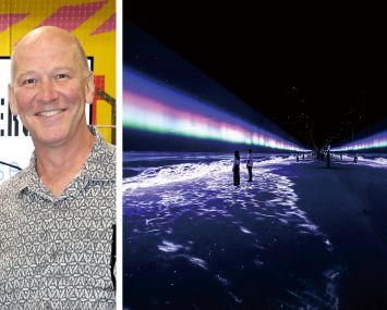 David Tewksbury, executive vice president at Chelsea Piers, and an exhibit at Arte Museum.